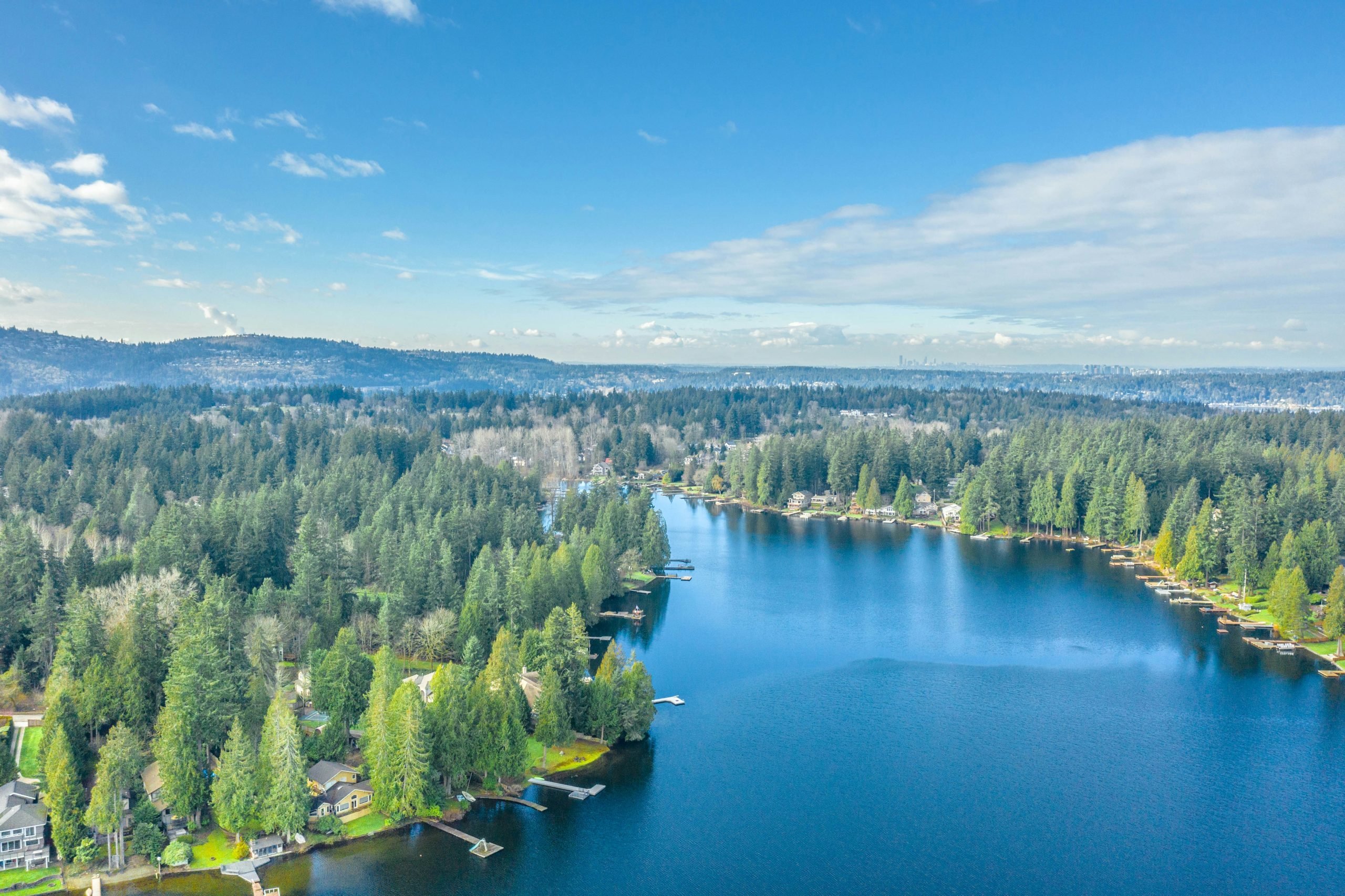 An aerial view of Lake Sammamish